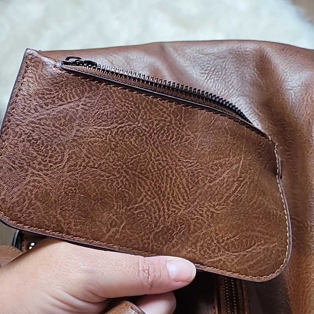 Sam & Hadley Brown Vegan Leather Boho Shoulder Bag Tote Purse